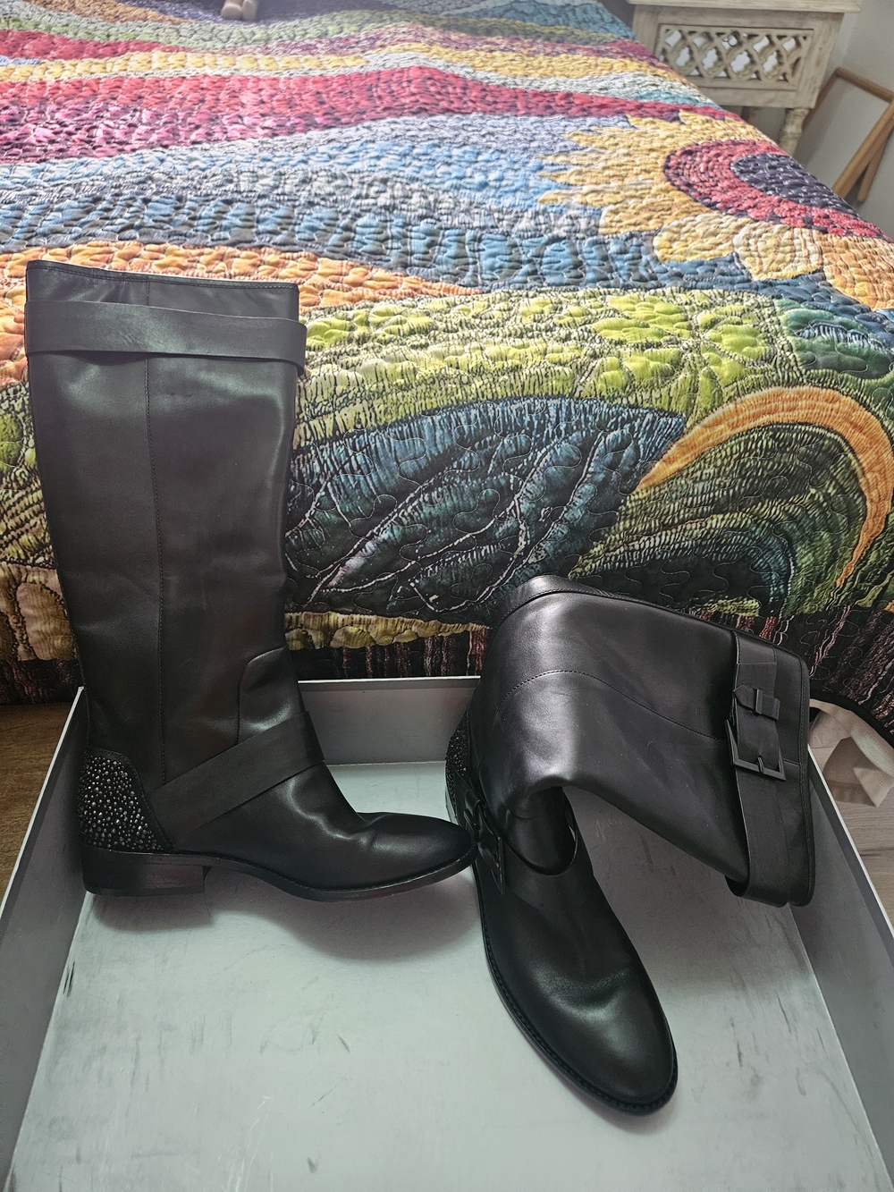 David Atwood Black (or "Diva") riding boots. 8.5. with bling on heels.